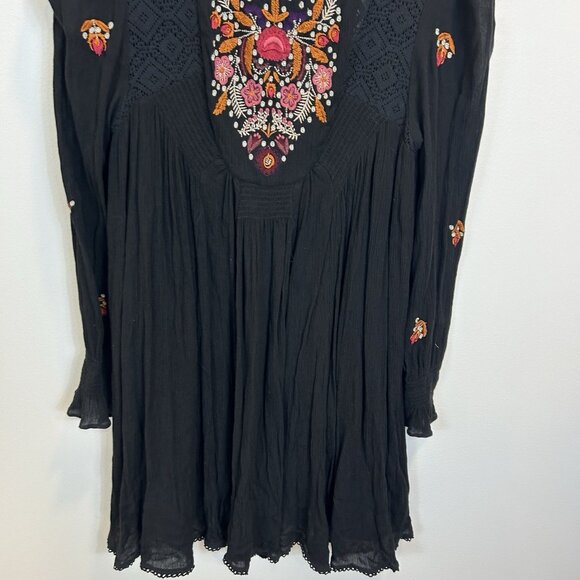 Free People Small Dress Black Mohave Embroidered Mini Tunic Lace Long Sleeve - Picture 3 of 13